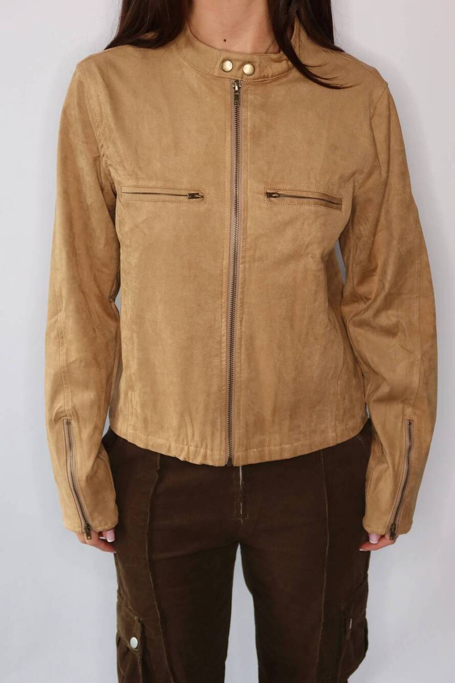 NEW SKY TO MOON emma suede jacket in tan